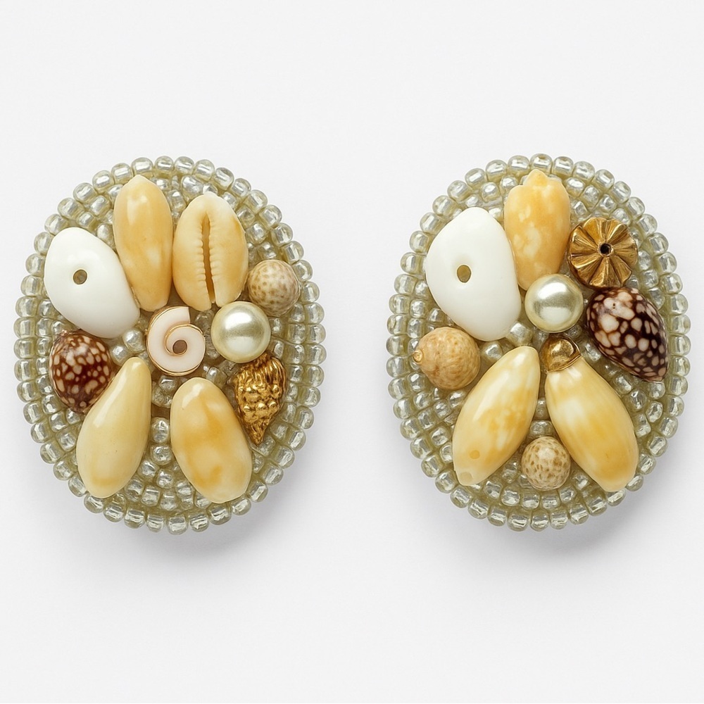 Coastal Shell Clip On Oval Statement Earrings